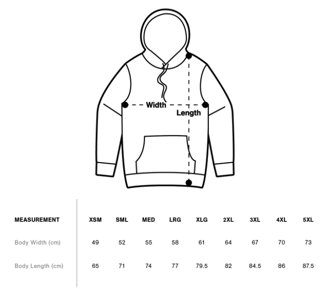 Hoodie Size Guide